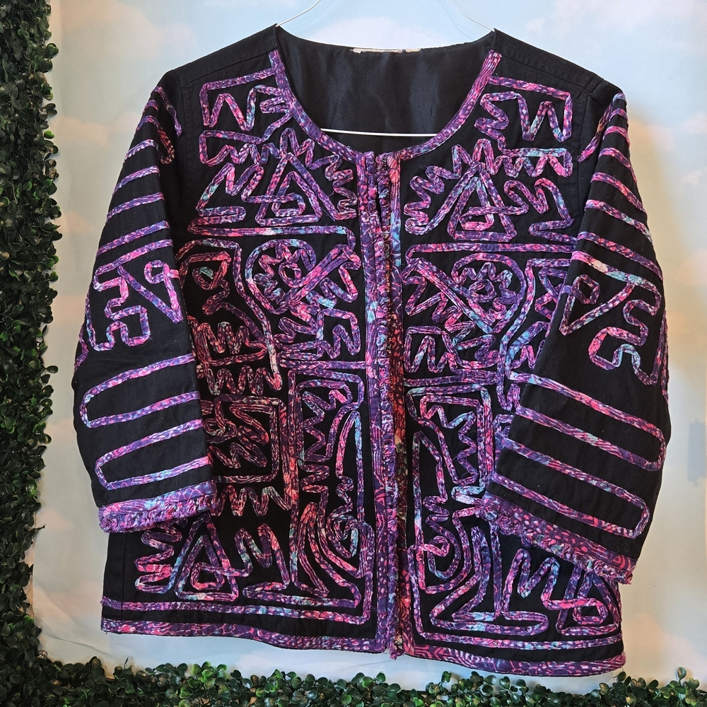 Black and Multicolor Quilted Boho Jacket With Handcrafted Feel